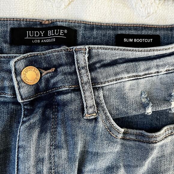 Judy Blue Slim Bootcut Light Wash Distress High Rise Denim Jeans Size 30 Stretch - Picture 3 of 8